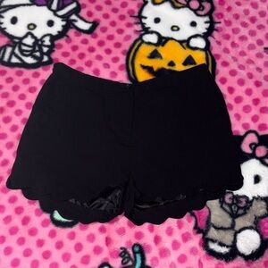 Black Scalloped Hem Shorts